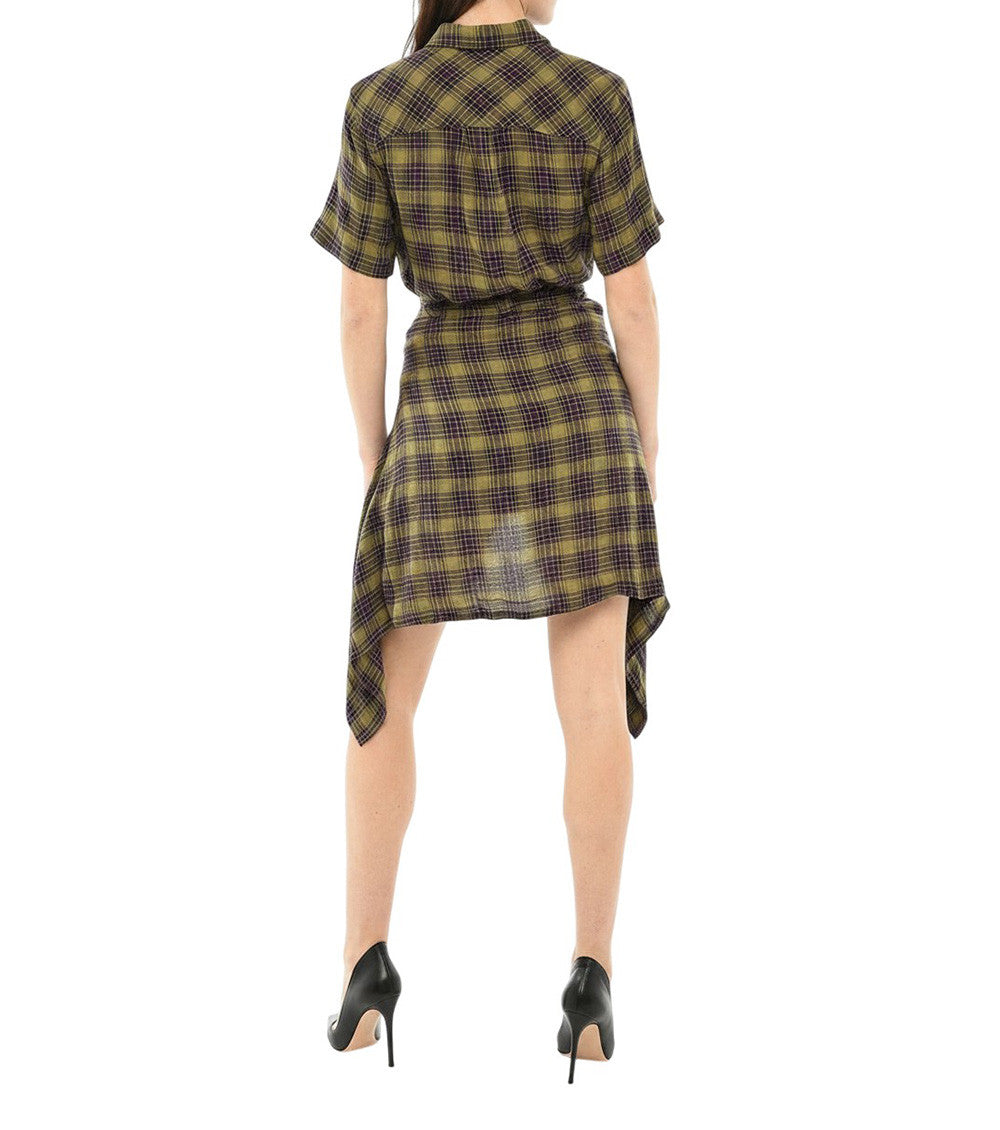 Green Checks Shirt Collar Mini Dress 2