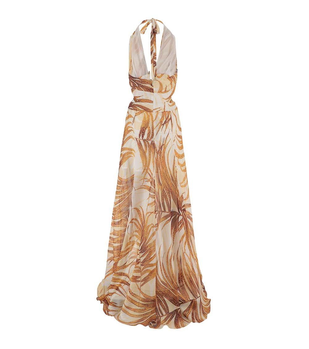 Beige Printed Halter Neck Maxi Dress 2
