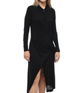 Black Shirt Collar Midi Dress 1