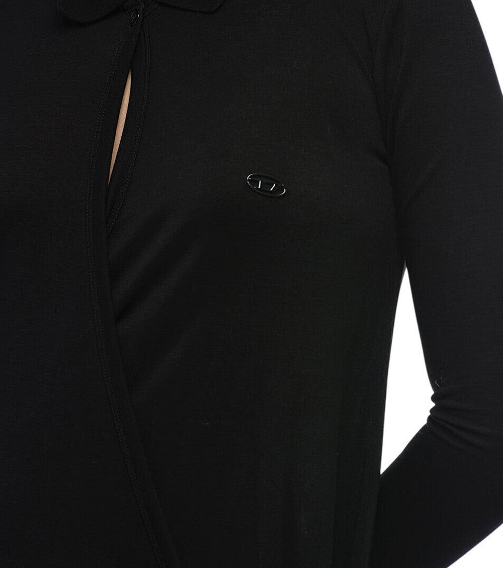 Black Shirt Collar Midi Dress 4