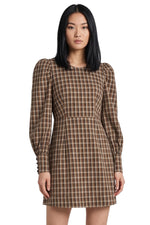 Brown Checks Round Neck Mini Dress 1