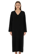 Black Solid V Neck Midi Dress 1
