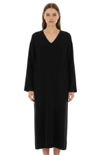 Black Solid V Neck Midi Dress 1
