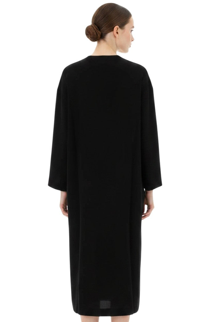 Black Solid V Neck Midi Dress 2