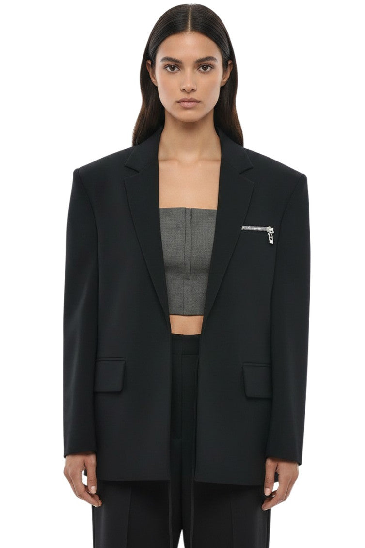 Black Notched Lapel Blazer 1