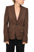 Brown Solid Notched Lapel Blazer 1