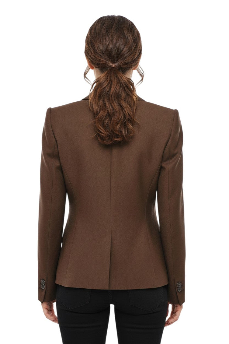 Brown Solid Notched Lapel Blazer 2