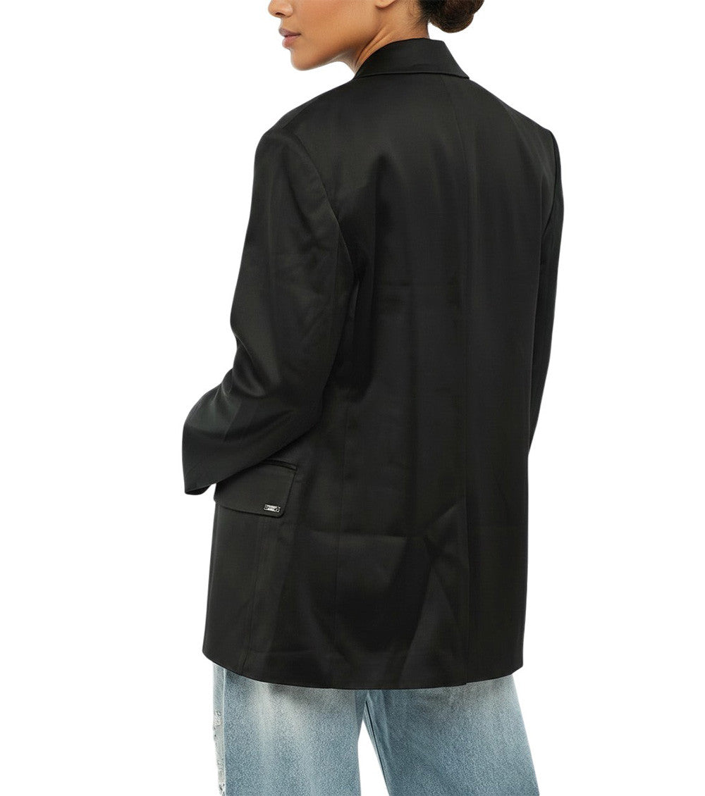 Black Solid Notched Lapel Blazer 2