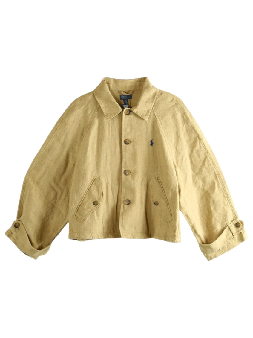 Beige Solid Shirt Collar Jacket 1