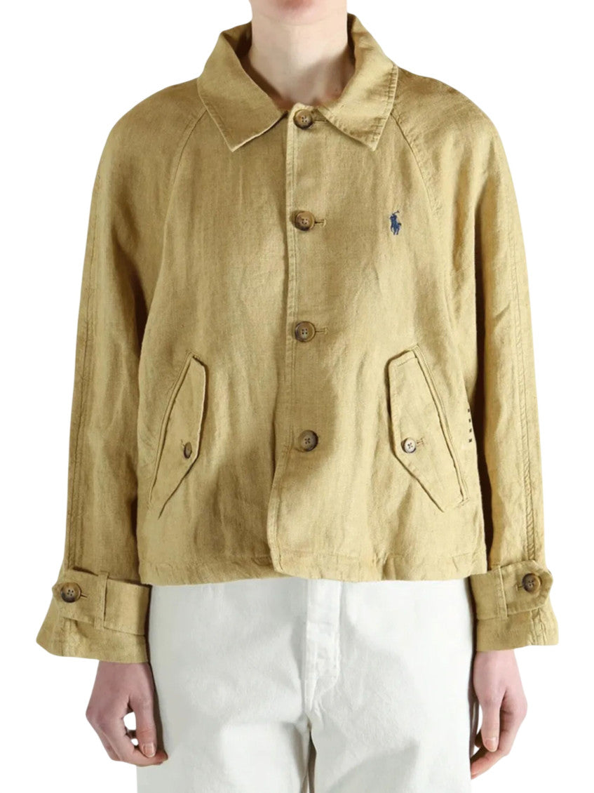 Beige Solid Shirt Collar Jacket 2