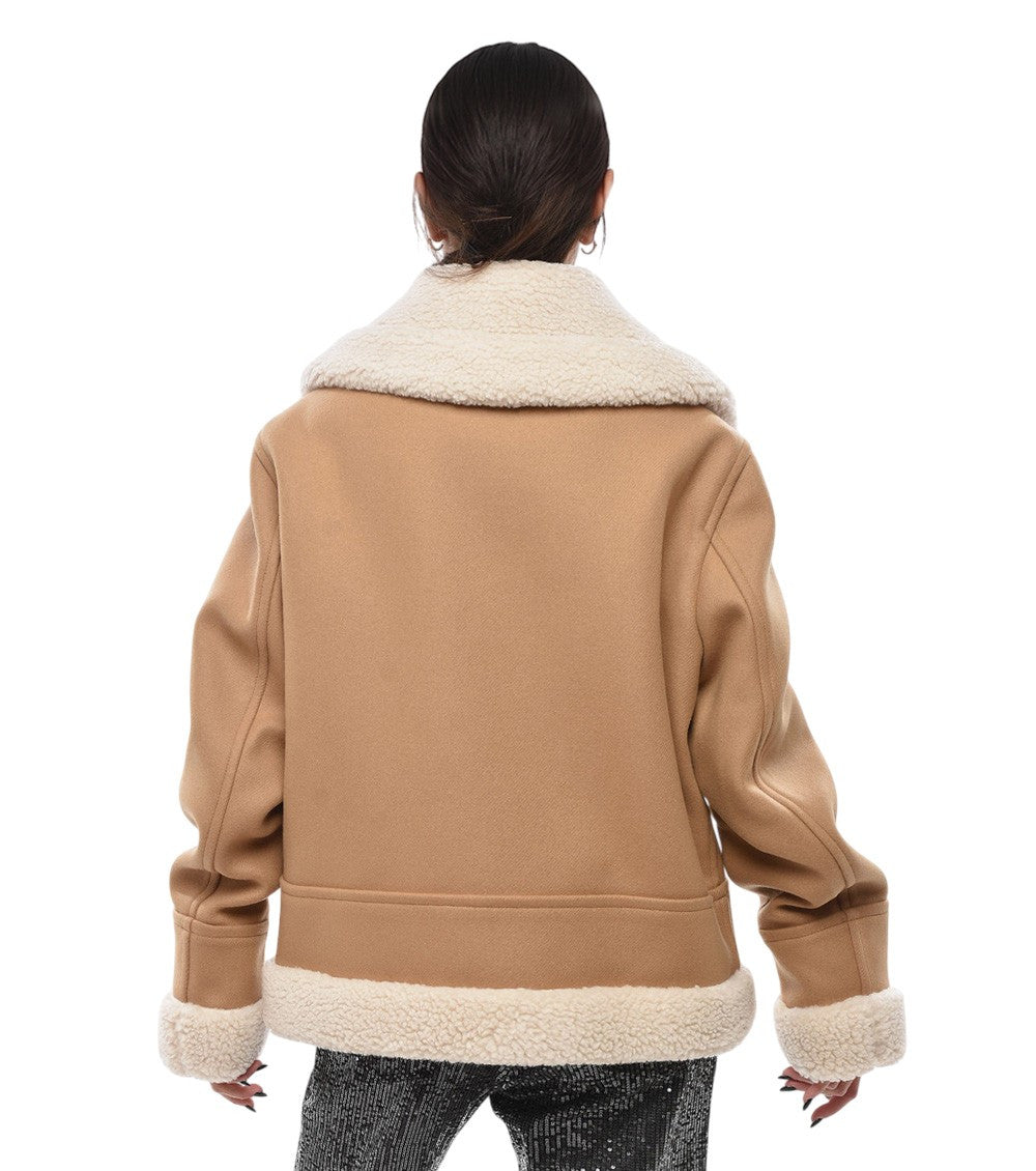 Beige Solid Shirt Collar Jacket 2
