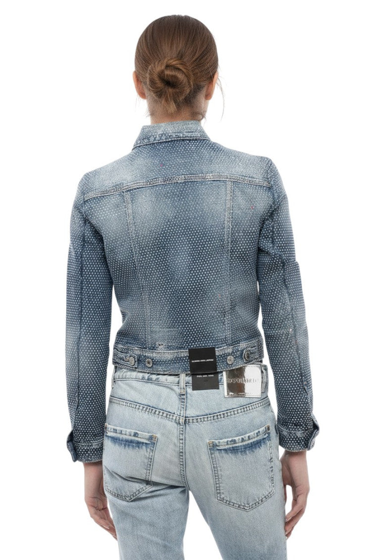 Sky Blue Embellished Shirt Collar Jacket 2