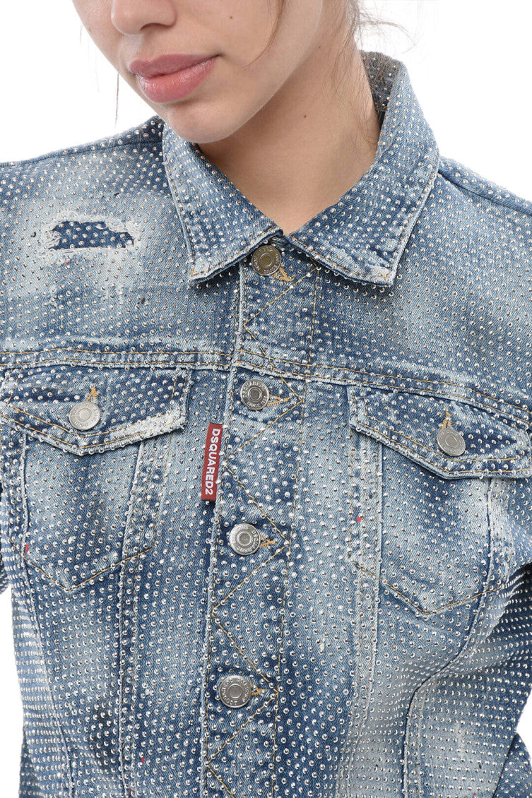 Sky Blue Embellished Shirt Collar Jacket 3