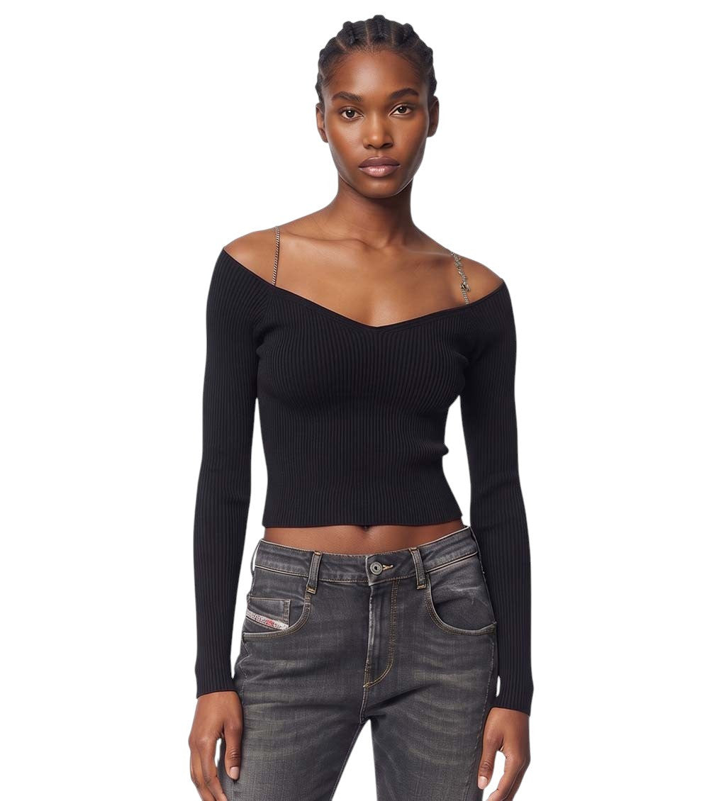 Black Knitted Off Shoulder Sweater 1