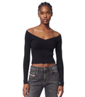 Black Knitted Off Shoulder Sweater 1