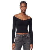 Black Knitted Off Shoulder Sweater 1