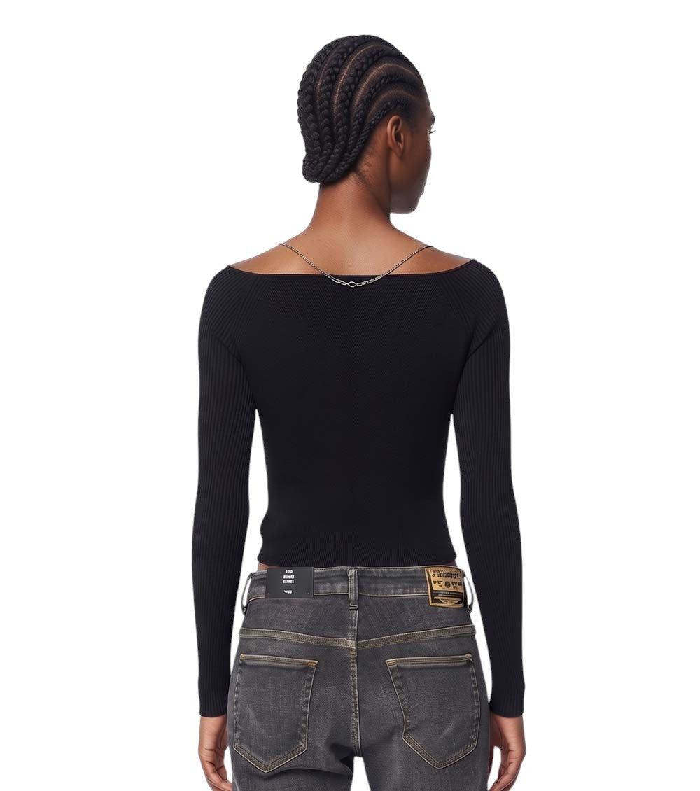 Black Knitted Off Shoulder Sweater 2