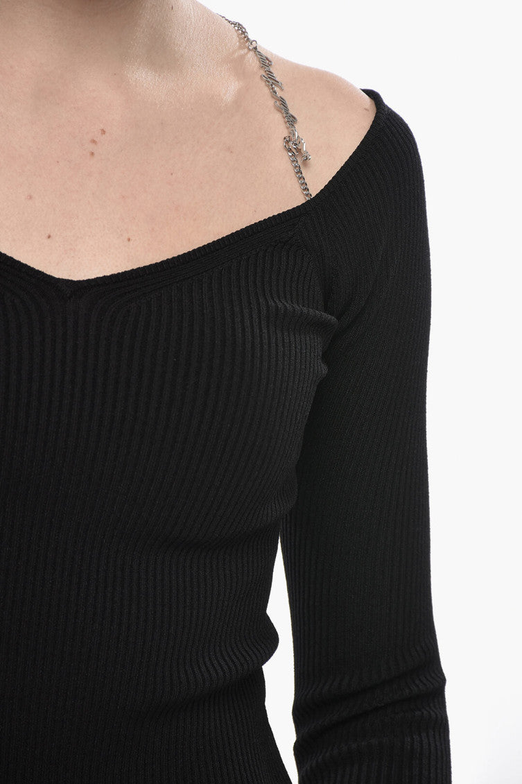 Black Knitted Off Shoulder Sweater 3