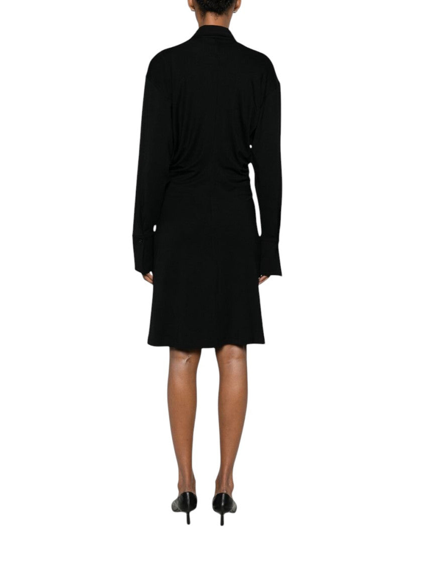Black Shirt Collar Knee Length Dress 2
