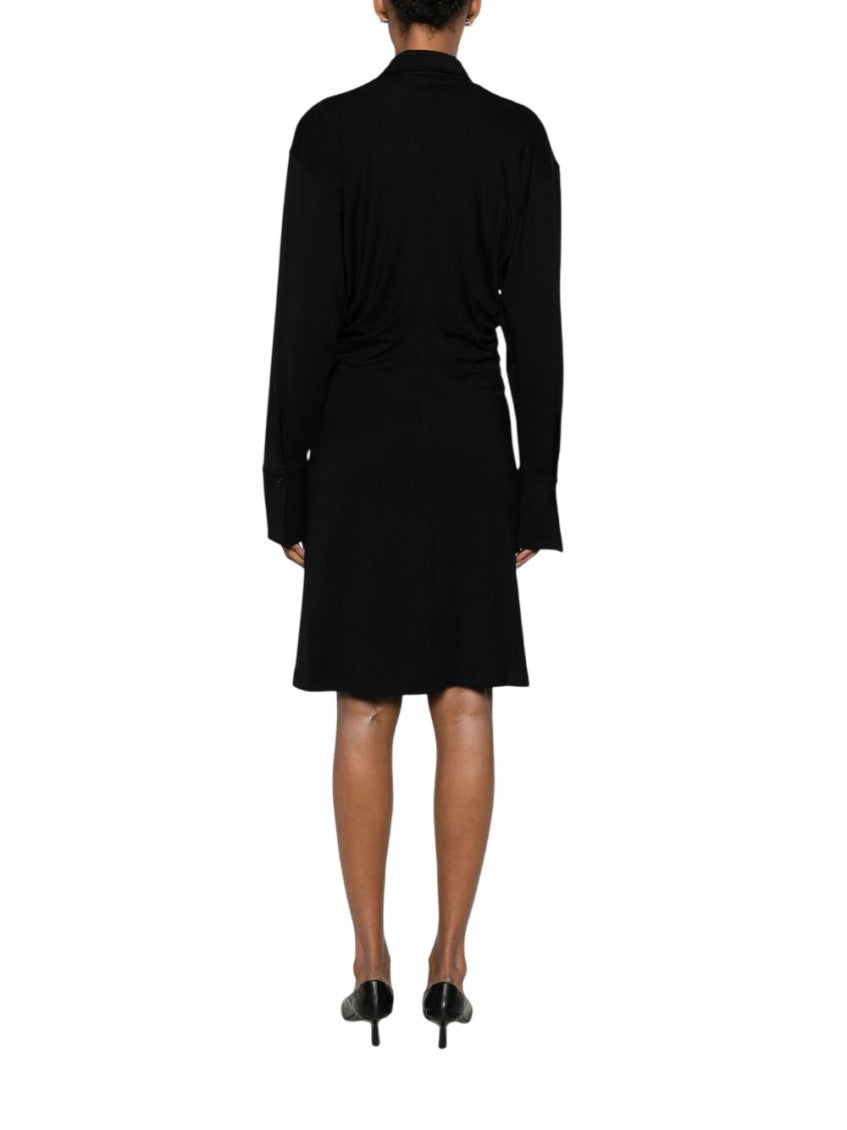 Black Shirt Collar Knee Length Dress 3