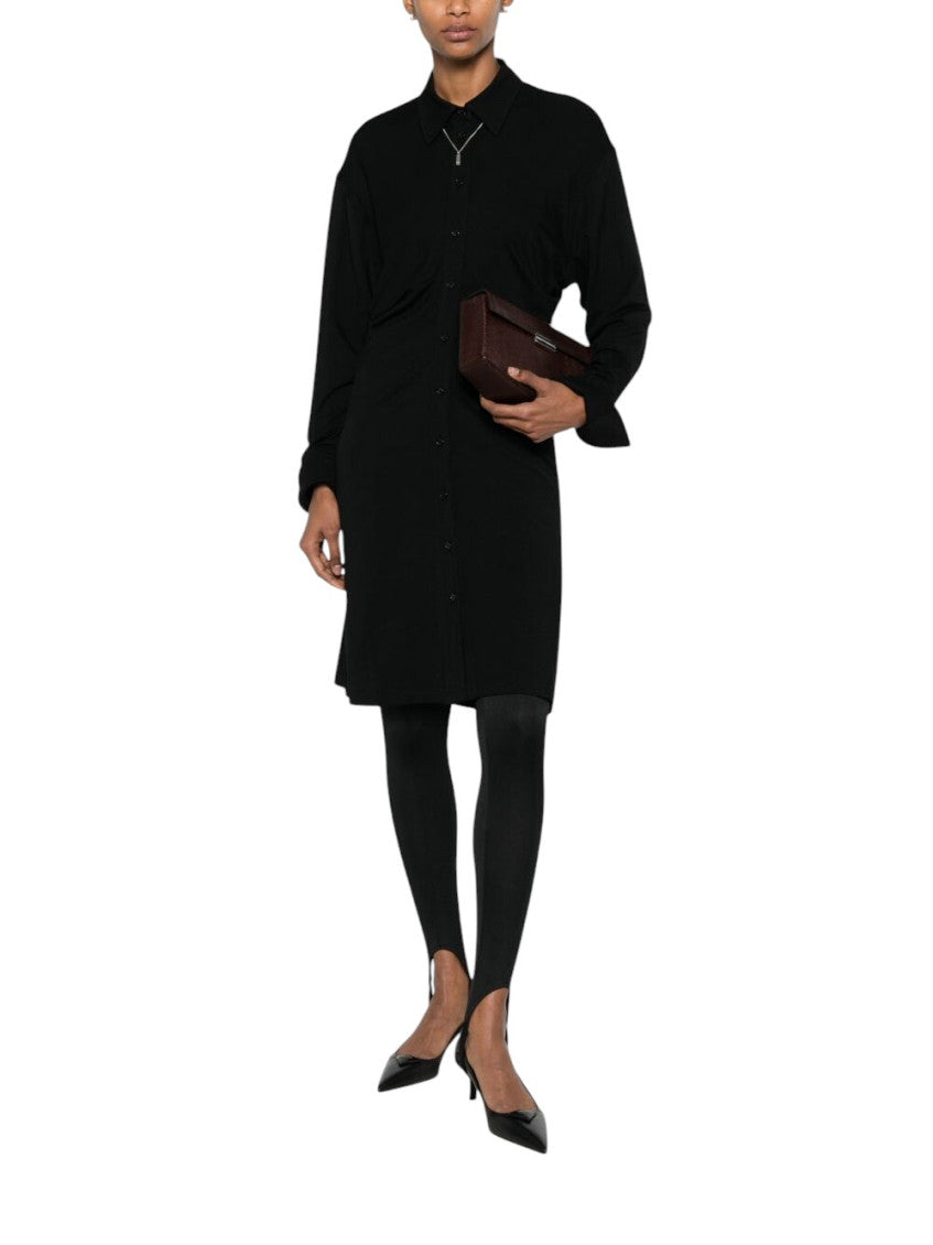 Black Shirt Collar Knee Length Dress 4