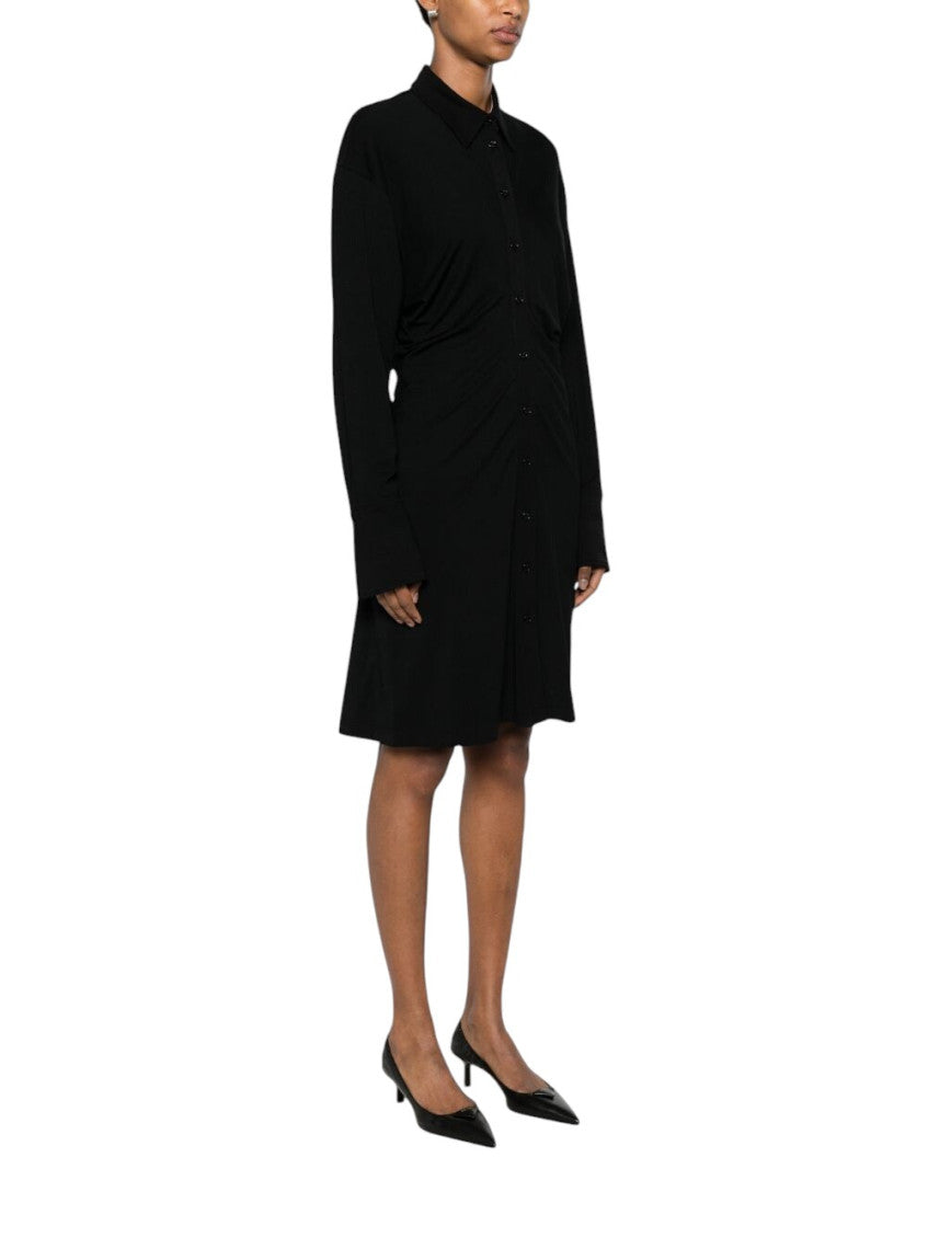 Black Shirt Collar Knee Length Dress 5