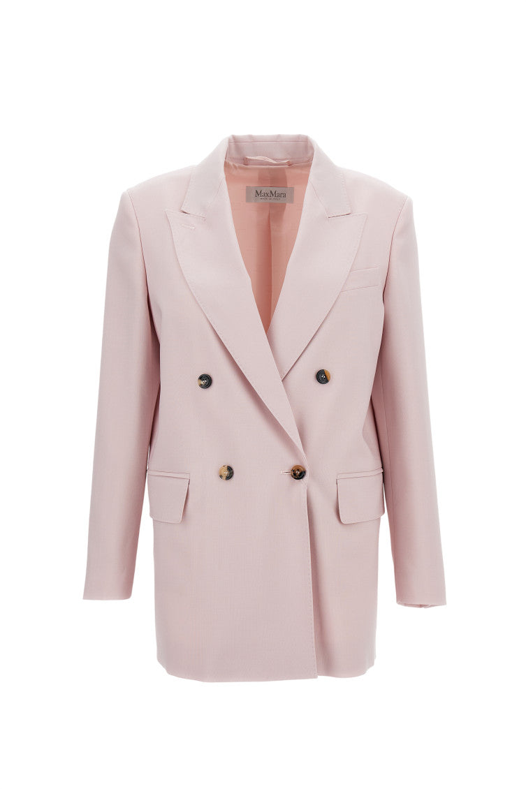 Pink Solid Peaked Lapel Blazer 1