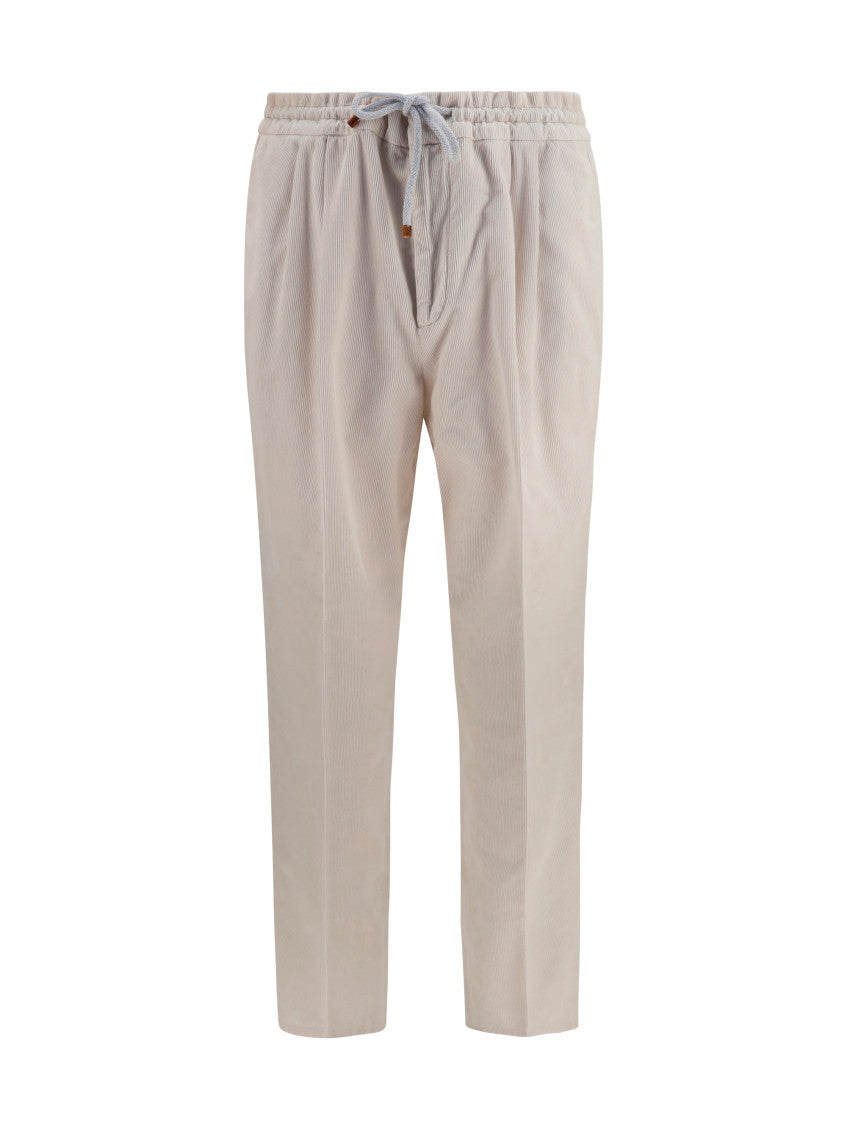 Light Beige Corduroy Drawstring Trousers 1