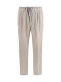 Light Beige Corduroy Drawstring Trousers 1
