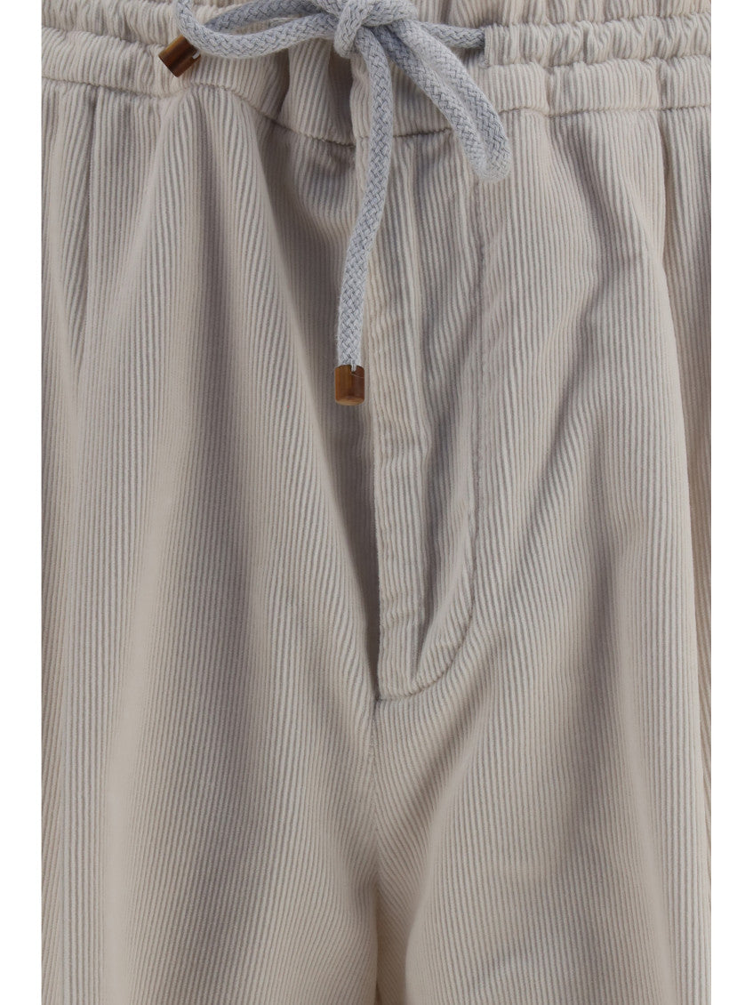 Light Beige Corduroy Drawstring Trousers 3