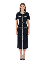 Black Round Neck Textured Midi Dress 1