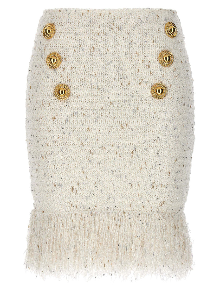 White Textured Midi Skirt 1
