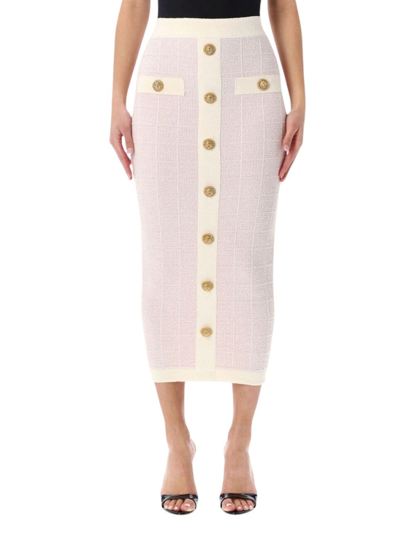 Light Pink Textured Midi Skirt 1