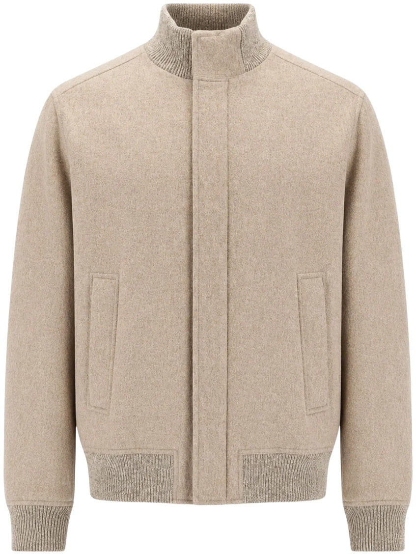Beige Mock Collar Jacket 1