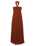 Brown Pleated Halter Neck Maxi Dress 1