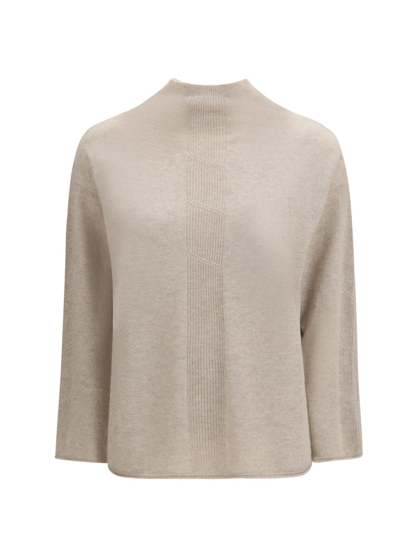 Beige Textured Mock Collar Sweater 1