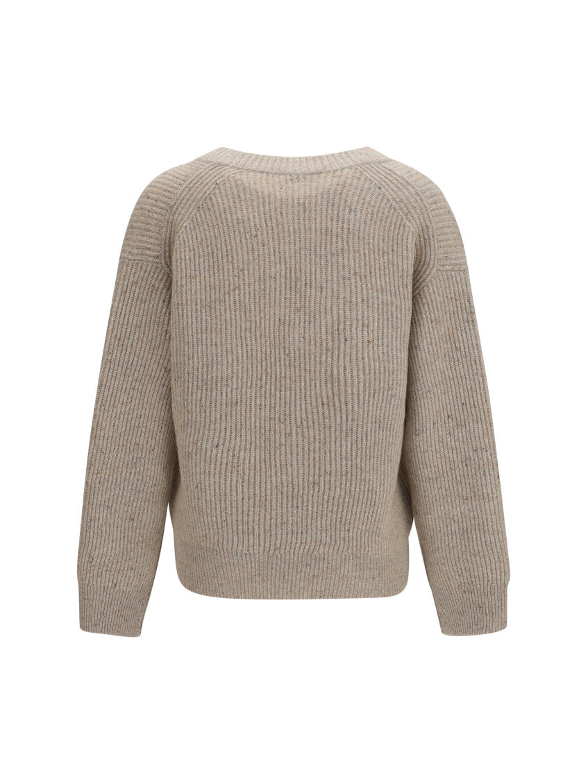 Beige Knitted V Neck Sweater 2