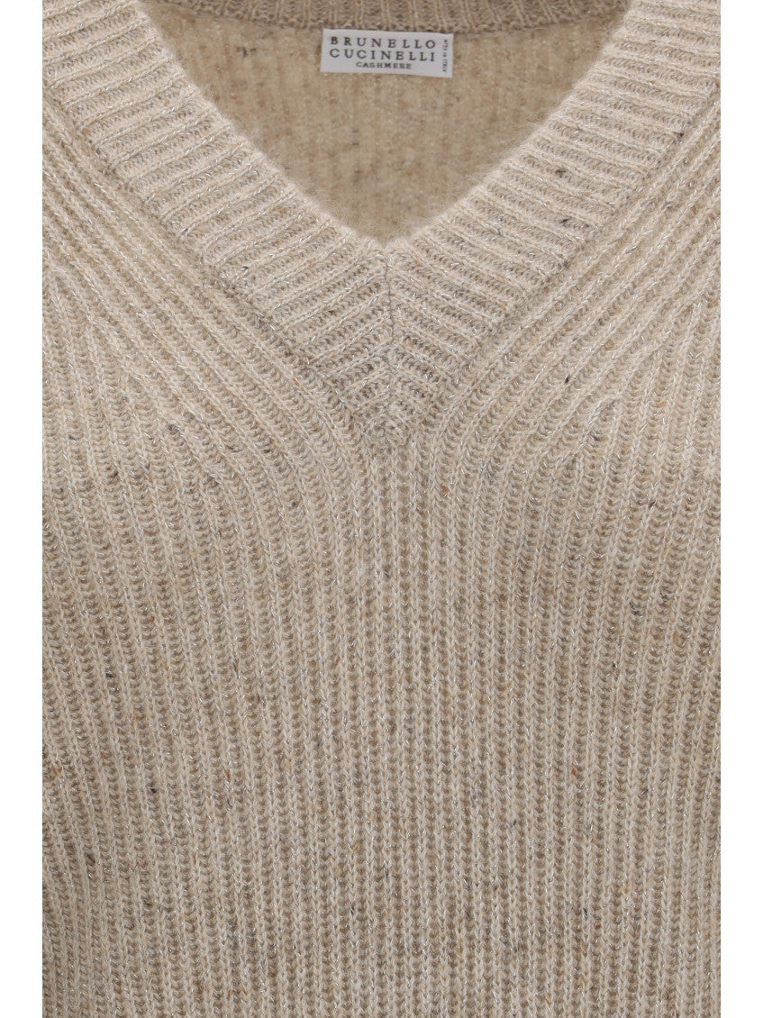 Beige Knitted V Neck Sweater 3