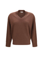 Brown Knitted V Neck Sweater 1