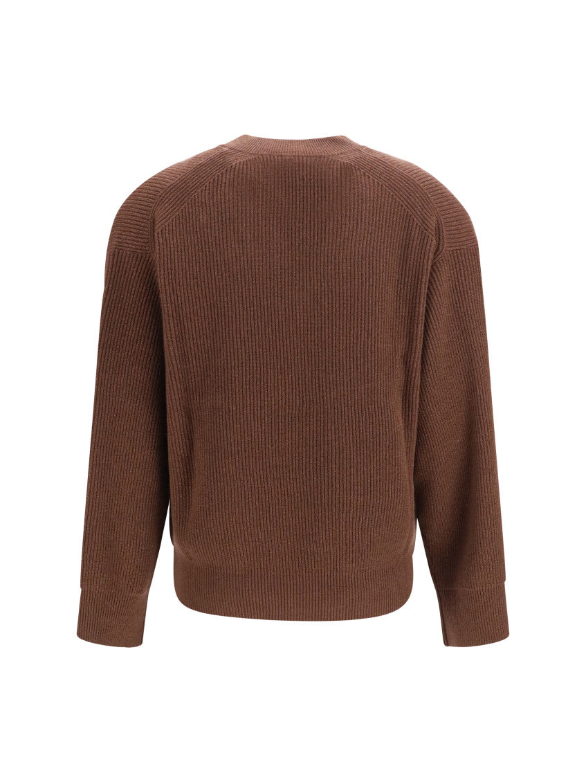 Brown Knitted V Neck Sweater 2