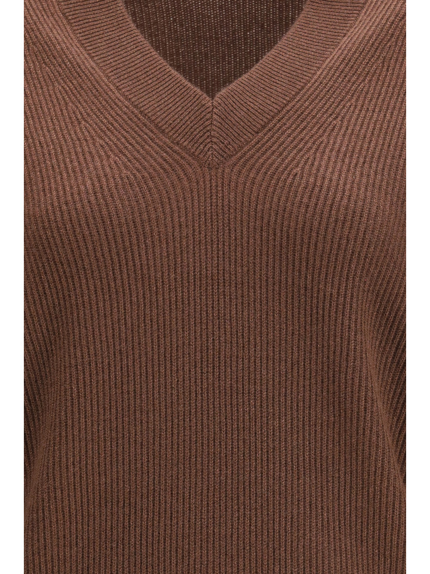 Brown Knitted V Neck Sweater 3