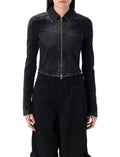 Black Textured Shirt Collar Jacket 1
