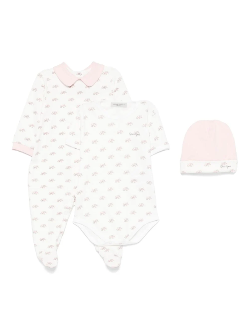 3-piece White Printed Rompers/Hat Set (Baby Girl) 1