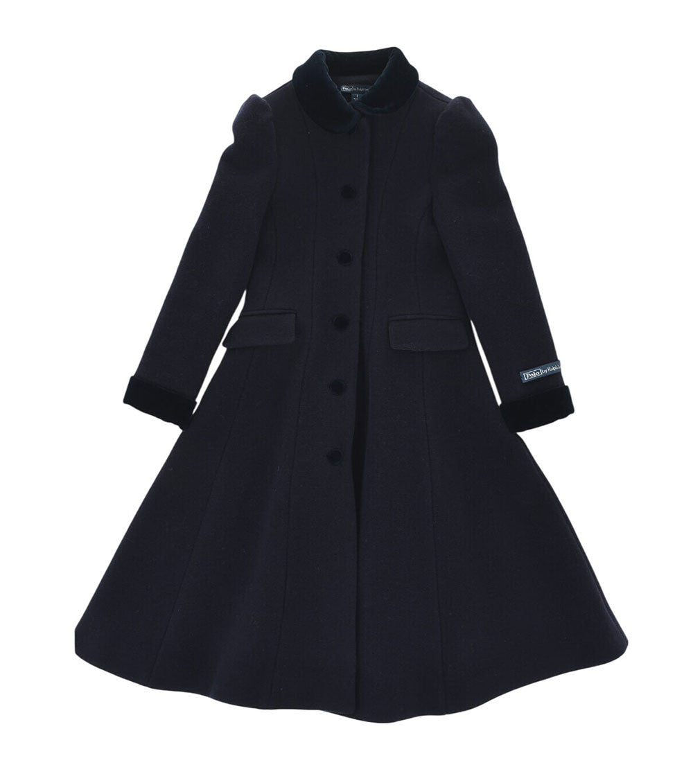 Girls Navy Velvet-trim Trench Coat 1