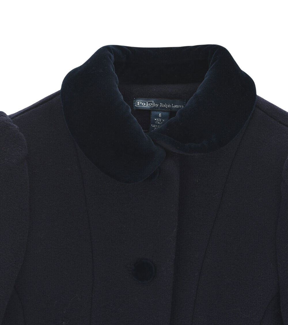 Girls Navy Velvet-trim Trench Coat 2