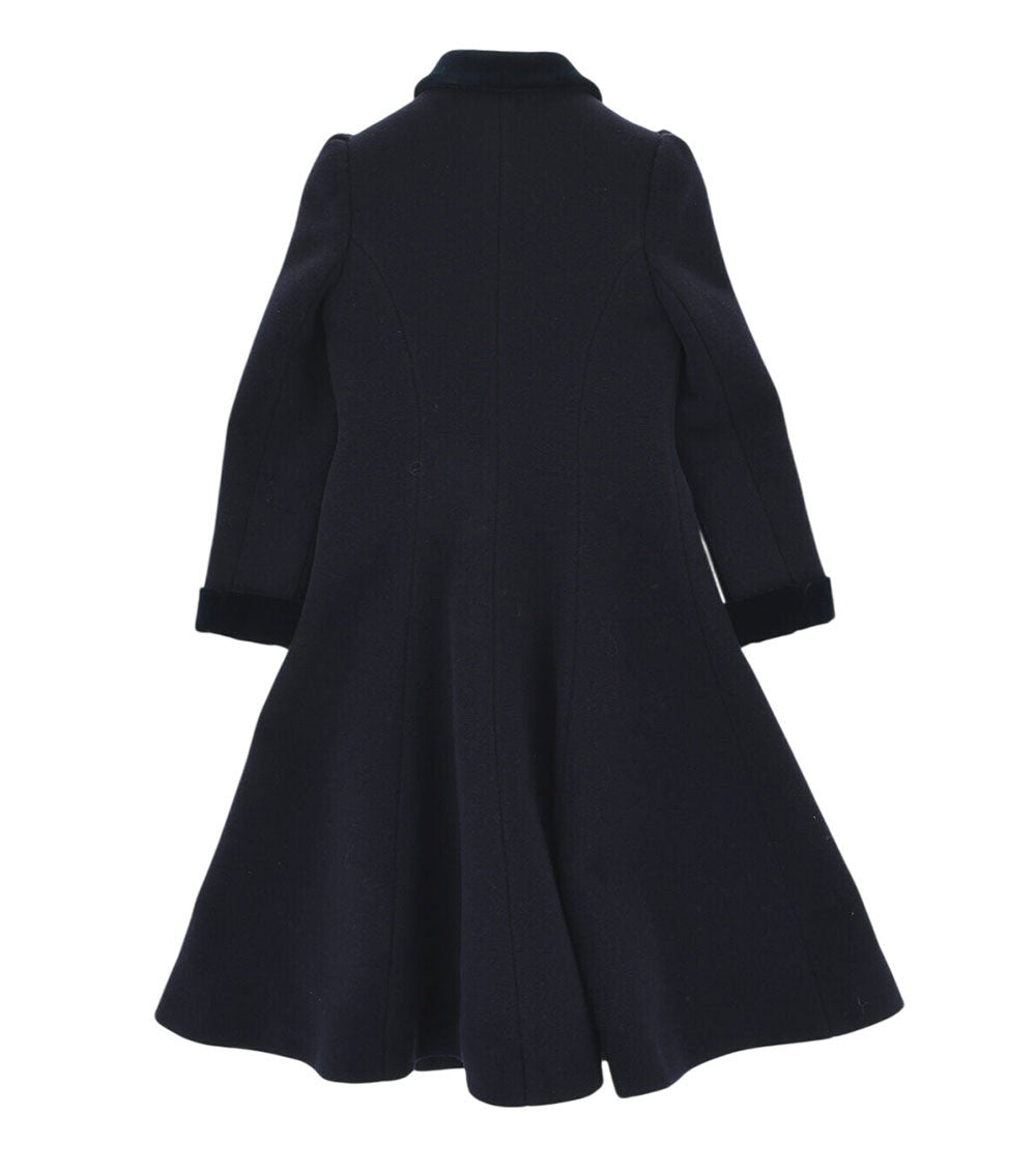 Girls Navy Velvet-trim Trench Coat 3