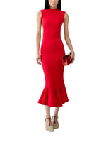 Red Mock Collar Midi Dress 1