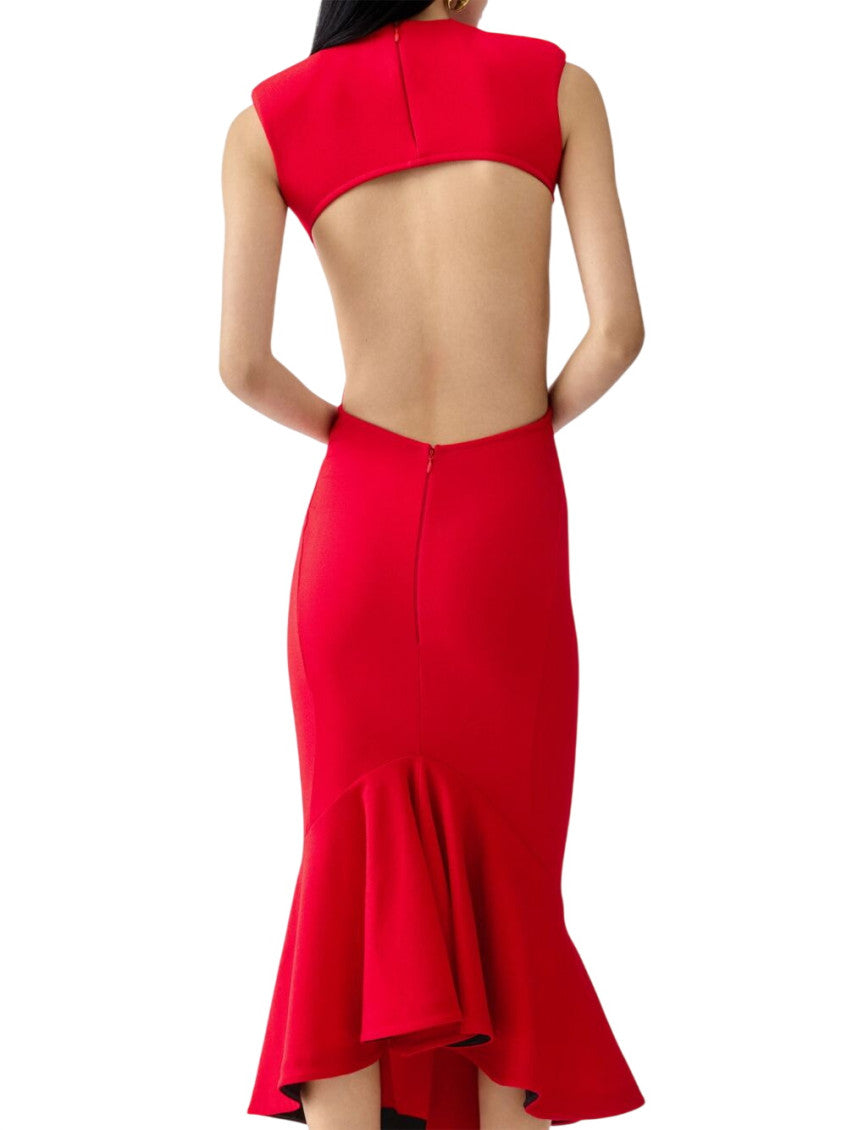 Red Mock Collar Midi Dress 2
