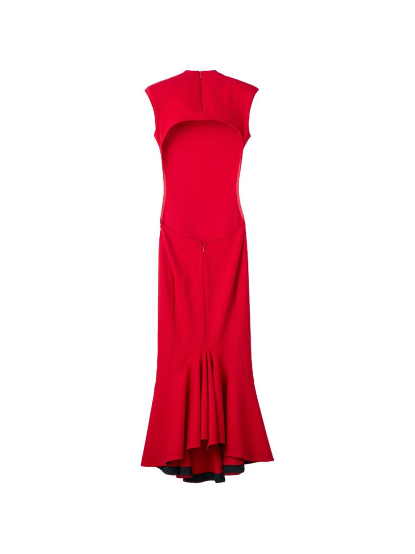 Red Mock Collar Midi Dress 3