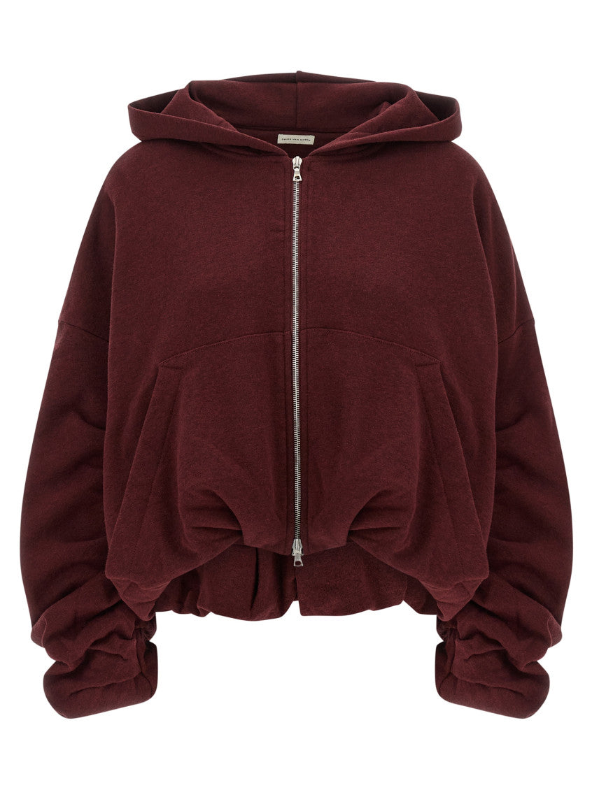 Maroon Solid Zip Up Hoodie 1